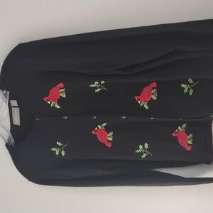 Croft & Barrow Black Beaded Red Cardinal Grannycore Whimsical Bird Cardigan